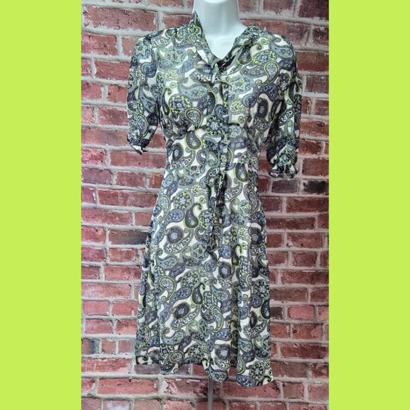 ModCloth Boho Paisley V-Neck Dress – Women’s Size XS – Green & White - Picture 1 of 7